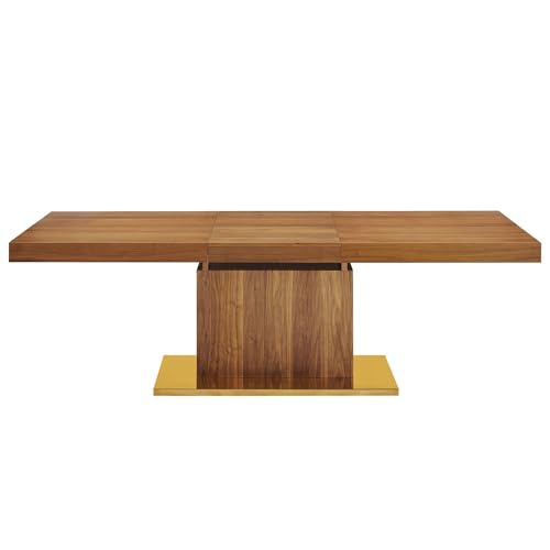 Vector Expandable Dining Table Gold Accent Legs Solid Wood Walnut Finish Modern Kitchen Room Entertaining Home Furniture Quality Stylish Elegant Durable Refined