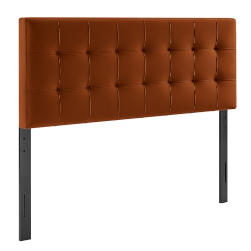 Lily Performance Velvet Full Size Headboard with Biscuit Tufting in Rust - Stain-Resistant Upholstery with Padded Design and 5 Height-Adjustable Mounts