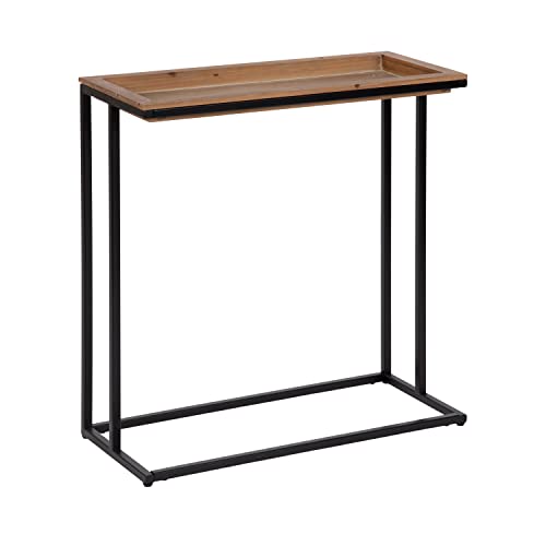 Lockridge Metal Console Table with Removable Tray Top, 28 x 31 x 13, Natural Wood and Black, Farmhouse Narrow Entryway Table with Inset Wooden Tray Top