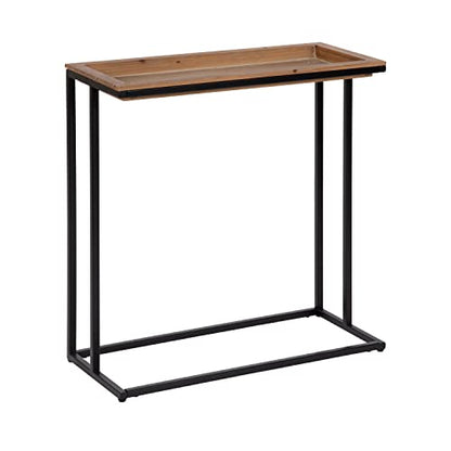 Lockridge Metal Console Table with Removable Tray Top, 28 x 31 x 13, Natural Wood and Black, Farmhouse Narrow Entryway Table with Inset Wooden Tray Top