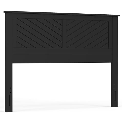 Wood Panel Headboard with Chevron Scoring, Queen Size, Black, Easy Assembly, view 7