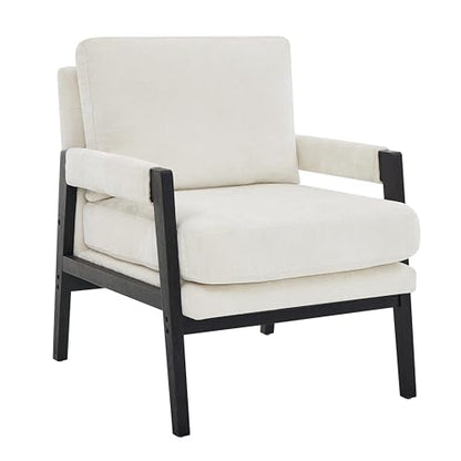 Kelly Mid-Century Modern Chenille Upholstered Accent Armchair, White