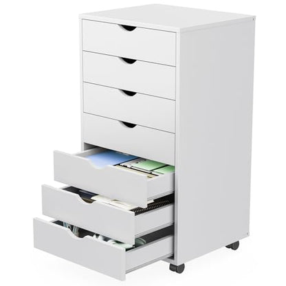 7 Drawer Rolling Storage Cabinet, Wood Under Desk Mobile Dresser with Wheels, view 2