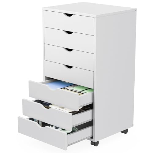 7 Drawer Rolling Storage Cabinet, Wood Under Desk Mobile Dresser with Wheels, view 2