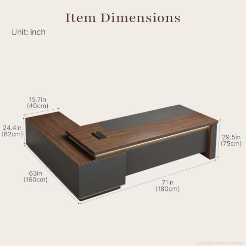 71" Reversible L-Shaped Executive Desk for Manager's Office, view 3