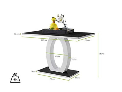 Giovani Black White High Gloss Glass Dining Table and 4 White Lorenzo Chairs Set