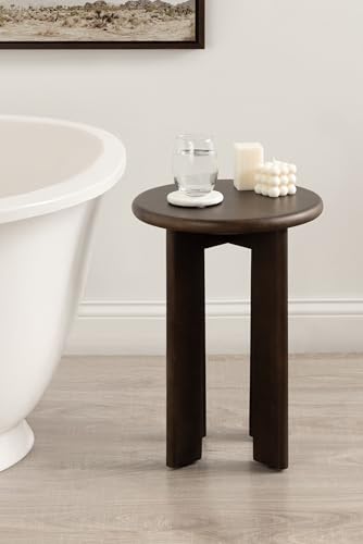 Seebeck Modern Wooden Round Side Table; 14 x 14 x 20; Dark Brown; Transitional Wood End Table for Use as Bedroom Nightstand or Living Room Accent Table