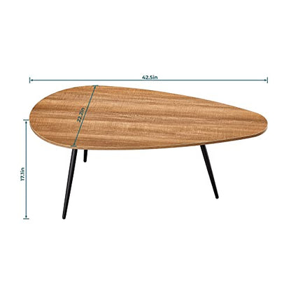 Mid Century Modern Coffee Table for Living Room Rustic Oval Coffee Table Small Retro Accent Sofa Center Table for Living Room,22.2" D x 42.5" W x 17.1" H, Walnut Oak | Mid Century Modern