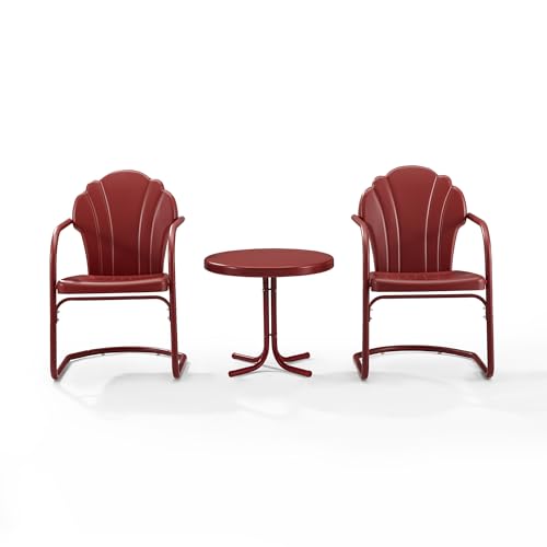 Crosley Furniture KO10011RE Tulip Retro Metal 3-Piece Seating Set (2 Chairs and Side Table), Red