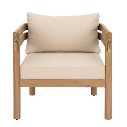Idda Acacia Wood Lounge Chair Outdoor with Removable Cushion, Solid Wood Patio Accent Chair with Cushion, Patio Furniture Set Sofa Chair, Beige+Light Brown