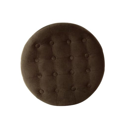 19" Velvet Button Tufted Round Storage Ottoman - Brown Velvet