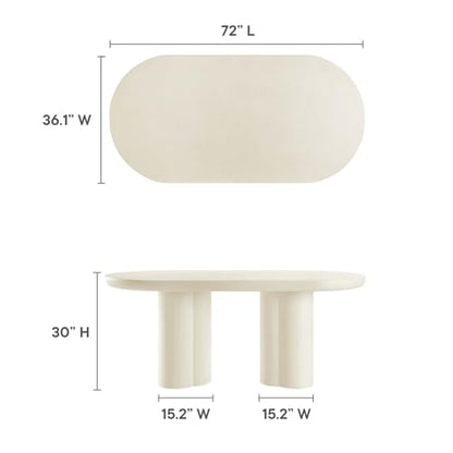 Caspian 72Inch Oval Dining Table Industrial Concrete White Finish Modern Kitchen Room Entertaining Home Furniture Quality Stylish Elegant Durable Refined Versatile