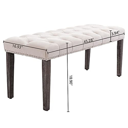 Button-Tufted Ottoman Bench, Upholstered Bedroom Benches Velvet Footrest Stool Accent Bench for Entryway Dining Room Living Room Bedroom End of Bed, Beige