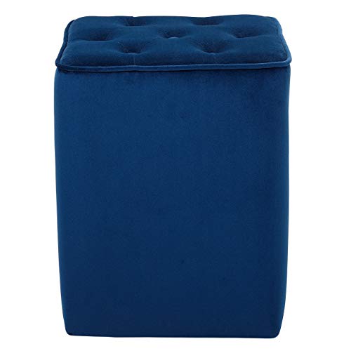 Tufted Navy Velvet Ottoman Foot Stool - Square - Soft Compact Padded Stool - Great for The Living Room, Bedroom and Kids Room - Upholstered Small Furniture