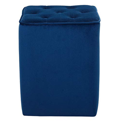 Tufted Navy Velvet Ottoman Foot Stool - Square - Soft Compact Padded Stool - Great for The Living Room, Bedroom and Kids Room - Upholstered Small Furniture