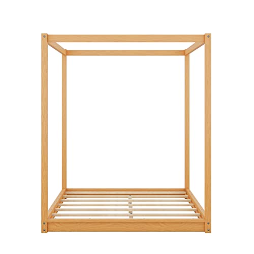 Queen Canopy BedFrame, Montessori Floor Bed, Canopy Platform Bed for Kids, view 6