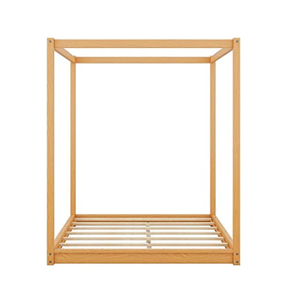 Queen Canopy BedFrame, Montessori Floor Bed, Canopy Platform Bed for Kids, view 6