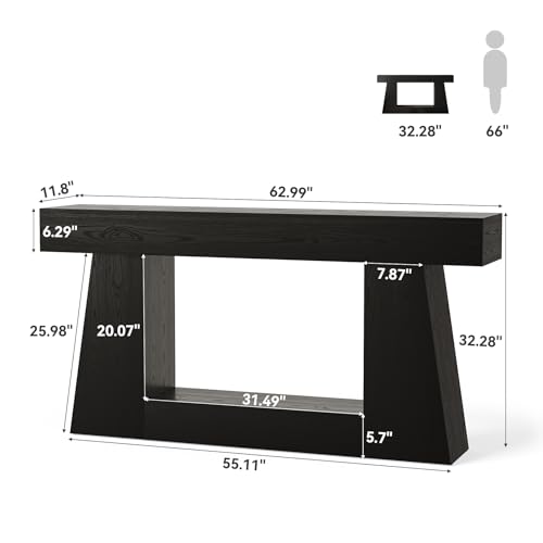63" Farmhouse Console Table with Storage, Rustic Sofa Table for Entryway, Narrow Long Sofa Table Behind Couch, Console Table for Living Room, Hallway—Versatile Storage Solution, Black