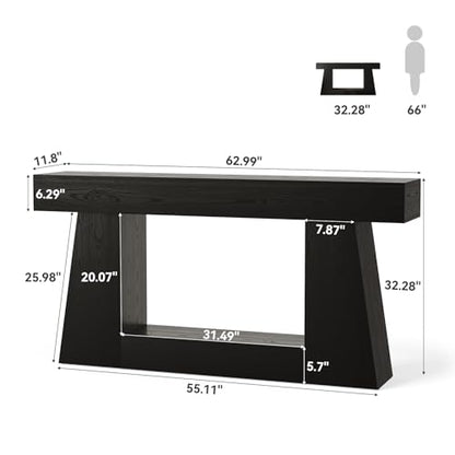 63" Farmhouse Console Table with Storage, Rustic Sofa Table for Entryway, Narrow Long Sofa Table Behind Couch, Console Table for Living Room, Hallway—Versatile Storage Solution, Black