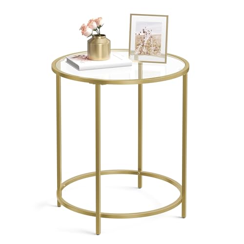 Round Side Table, Glass End Table with Metal Frame, view 2