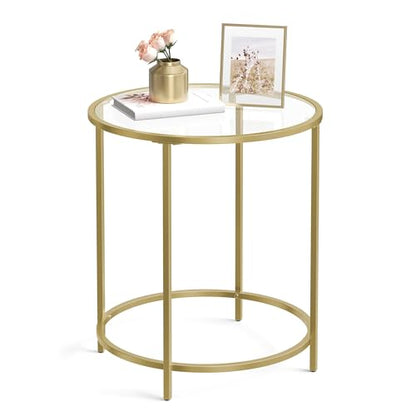 Round Side Table, Glass End Table with Metal Frame, view 2