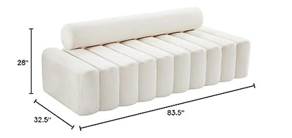 Meridian Furniture 647Cream-S Melody Collection Modern | Contemporary Velvet Upholstered Sofa with Deep Channel Tufting