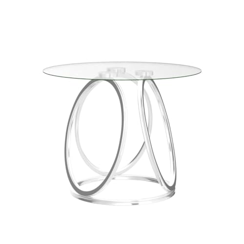 Silver End Table for Living Room, Glass Side Table for Bedroom, Modern Round Glass Nightstand with Metal Frames for Home Office, Chrome Finish, 1 PC