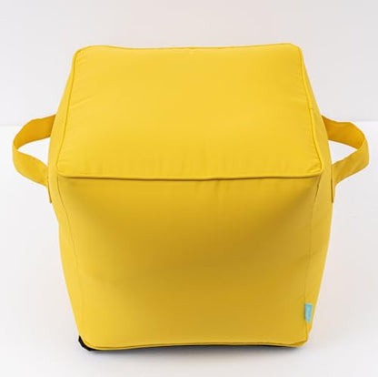 Inflatable Outdoor Ottoman for Patio, Water Resistant Pouf Cube 16", Inflatable Foot Rest, Outdoor Footstool for Poolside, Garden,Camping, Yellow