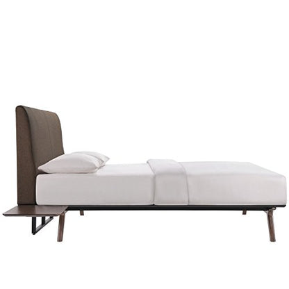 Tracy Mid-Century Modern Wood Platform Queen Bed with Two Nightstands in Cappuccino Brown