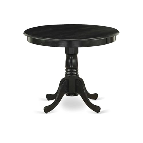 Round Wood Dining Table - Sturdy Kitchen Table for Small Spaces Wirebrushed Black/36-Inch Without Dropleaf