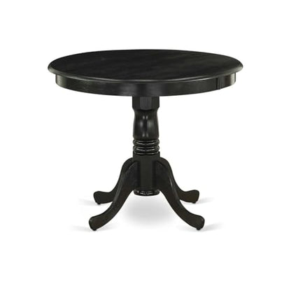 Round Wood Dining Table - Sturdy Kitchen Table for Small Spaces Wirebrushed Black/36-Inch Without Dropleaf