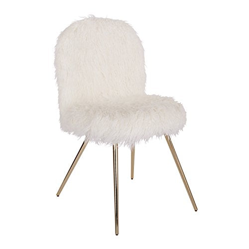Julia Chic Accent Chair, White Faux Fur and Gold Legs