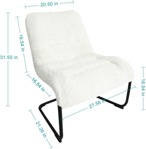 Upholstered Metal-Framed Lounge Chair with Sherpa Seat, White - Ideal for Bedrooms, Living Rooms, Dorms, Indoor Spaces, Accent and Lounging