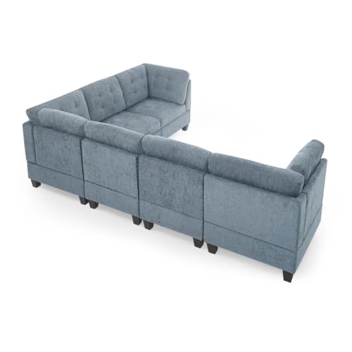 L Shape Modular Sectional Sofa，Includes Three Single Chair and Corner ，Navy Chenille