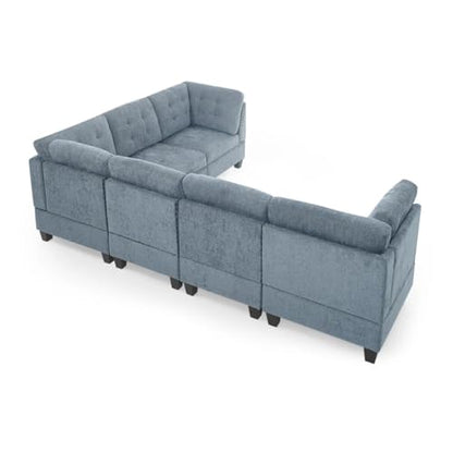 L Shape Modular Sectional Sofa，Includes Three Single Chair and Corner ，Navy Chenille