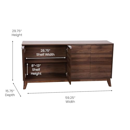Hatfield Engineered Wood TV Stand for up to 64" TVs, Media Console/TV Cabinet with Adjustable Shelf and Soft Close Doors, Dark Walnut