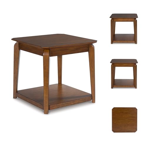 Signature Design by Ashley Trenmour Mid-Century Modern End Table with Lower Open Shlef, Light Brown