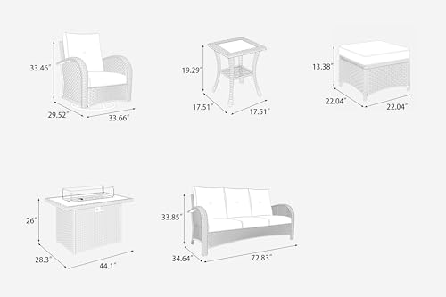 10 Pieces Outdoor Patio Furniture Set with Fire Pit Table, Rattan Wicker Sectional Swivel Rocker Chairs Sets