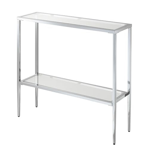 Nadia Chrome Entryway Table 31.5" - Contemporary Modern Sofa Console Table with Storage Shelf, Narrow Minimalist Hall Table for Living Room, Bedroom, Bathroom, Glass/Chrome