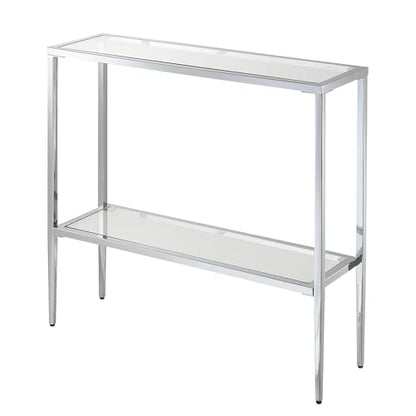 Nadia Chrome Entryway Table 31.5" - Contemporary Modern Sofa Console Table with Storage Shelf, Narrow Minimalist Hall Table for Living Room, Bedroom, Bathroom, Glass/Chrome