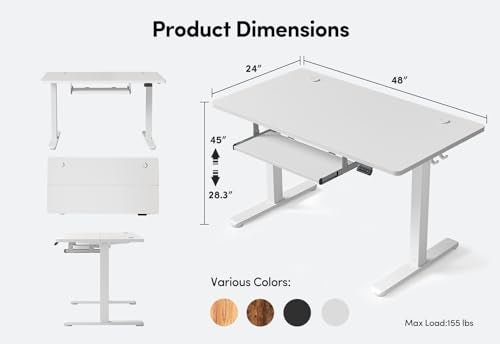 Standing Desk with Keyboard Tray, 48 x 24 Inch Adjustable Height Sit Stand Desk with Memory Presets for Home Office, Ergonomic Computer Workstation, White