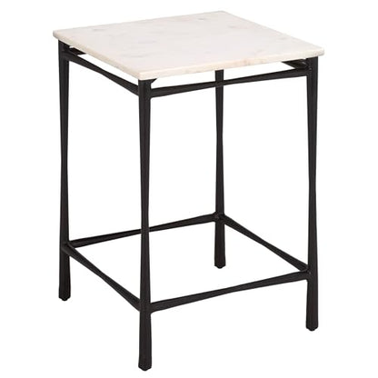 SAFAVIEH Furniture - Nadezhda Accent Table - White & Black - Marble Top Metal Side Table - Square Top Modern Design - Fully Assembled - Ideal for Living Room, Bedroom, 16"W x 16"D x 24"H (ACC3756A)