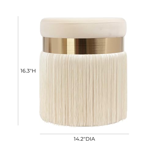 Tov Furniture Melody Tasseled Ottoman (Cream)