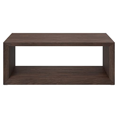 48" Rectangular Coffee Table with Open Storage Shelf for Living Room, Family Room, or Office, Rich Brown