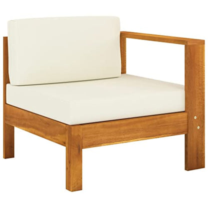 8-Piece Acacia Wood Outdoor Patio Furniture Set Cream White, 23.6 x 39.4 in Modern Garden Conversation Sectional with Cushions for Backyard Balcony Terrace