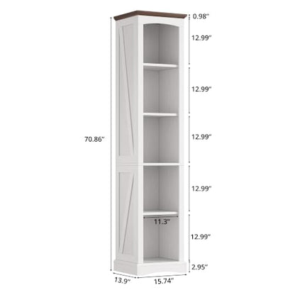 70" Tall Narrow 5-Tier Bookshelf, Farmhouse Bookcase White, view 3