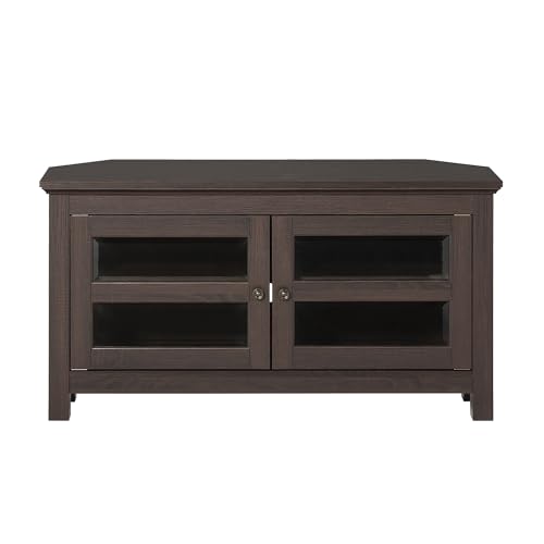 Modern Farmhouse Wood Corner Universal TV Stand for TV's up to 50" Flat Screen Living Room Storage Entertainment Center, 44 Inch, Espresso Brown