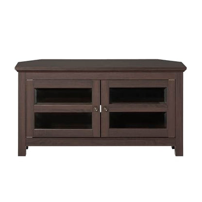 Modern Farmhouse Wood Corner Universal TV Stand for TV's up to 50" Flat Screen Living Room Storage Entertainment Center, 44 Inch, Espresso Brown