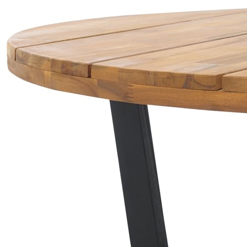 SAFAVIEH Outdoor, Leo Round Coffee Table, Natural & Black, Solid Wood, view 5