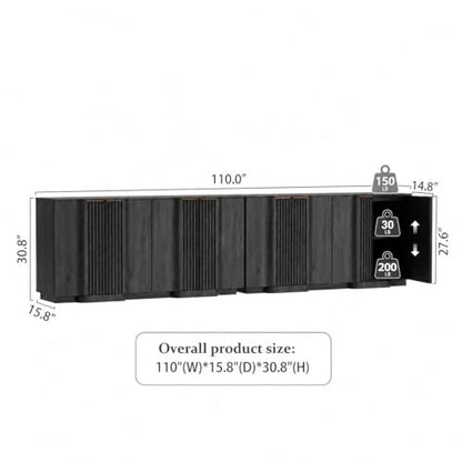 Fluted Buffet Cabinet with Storage, 110" Accent Sideboard Credenza, view 3